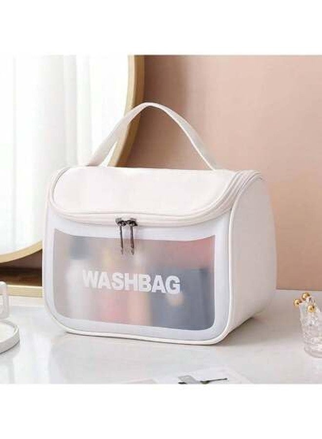 WISHBONE WASH Bag Big Travel Toiletry Bag Clear Cosmetic Wash Bag Cosmetic Makeup Bag Zipper Cosmetic Pouch Household Grooming Kit Toiletry Wash Storage Bag for Women and Men, Girl (White) - Image 2